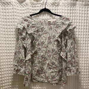 Loft Textured Long Sleeve Floral Blouse